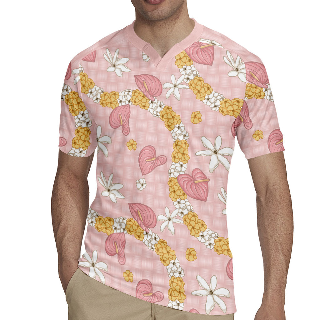 Hawaii Anthurium Tiare Pikake Lei Rugby Jersey Akala Lauhala Art Pattern LT01 - Polynesian Pride