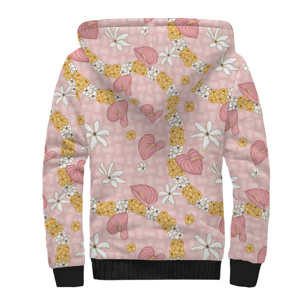 Hawaii Anthurium Tiare Pikake Lei Sherpa Hoodie Akala Lauhala Art Pattern LT01 - Polynesian Pride
