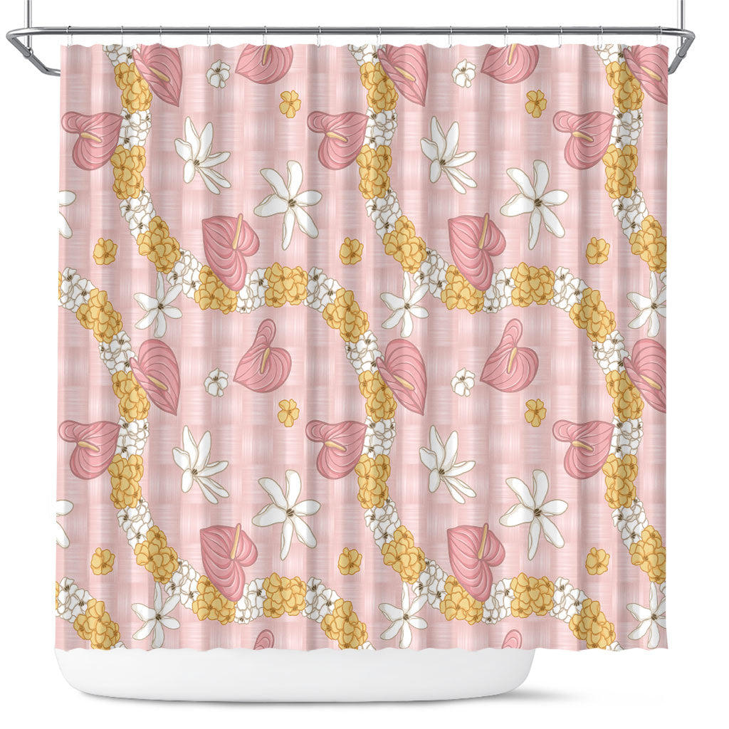 Hawaii Anthurium Tiare Pikake Lei Shower Curtain Akala Lauhala Art Pattern LT01 Pink - Polynesian Pride