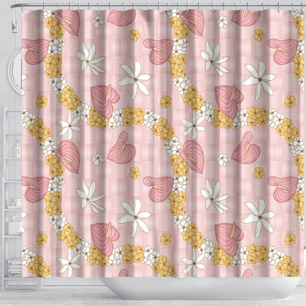 Hawaii Anthurium Tiare Pikake Lei Shower Curtain Akala Lauhala Art Pattern LT01 - Polynesian Pride