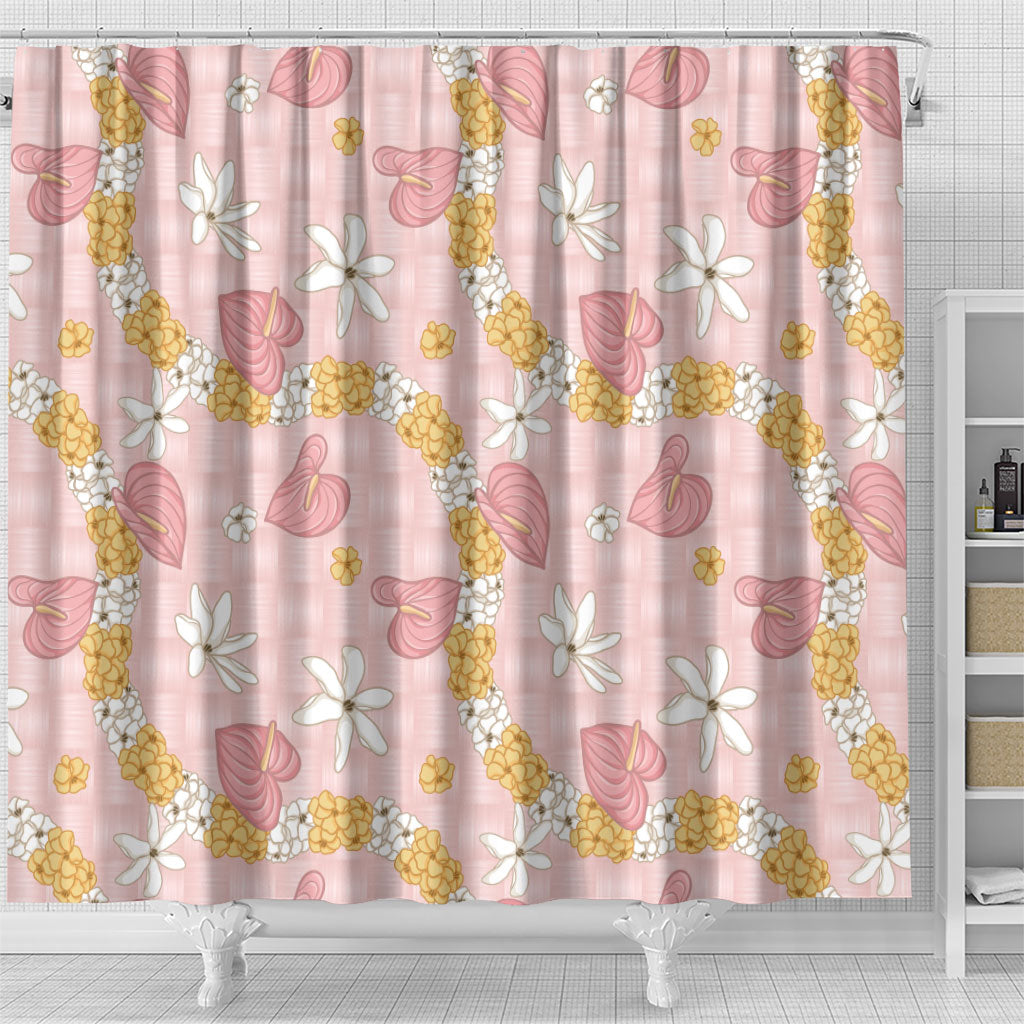 Hawaii Anthurium Tiare Pikake Lei Shower Curtain Akala Lauhala Art Pattern LT01 - Polynesian Pride