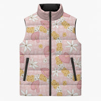 Hawaii Anthurium Tiare Pikake Lei Sleeveless Puffer Jacket Akala Lauhala Art Pattern LT01 Unisex Pink - Polynesian Pride
