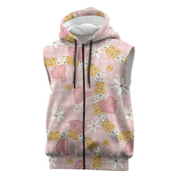 Hawaii Anthurium Tiare Pikake Lei Sleeveless Zip Hoodie Akala Lauhala Art Pattern LT01 Pink - Polynesian Pride