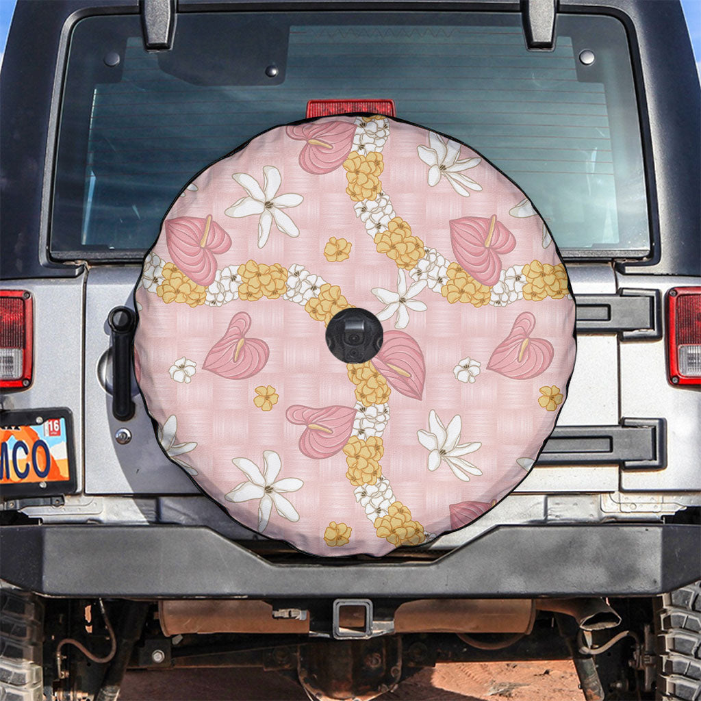 Hawaii Anthurium Tiare Pikake Lei Spare Tire Cover Akala Lauhala Art Pattern LT01 Pink - Polynesian Pride