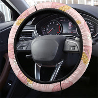 Hawaii Anthurium Tiare Pikake Lei Steering Wheel Cover Akala Lauhala Art Pattern