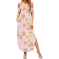 Hawaii Anthurium Tiare Pikake Lei Summer Maxi Dress Akala Lauhala Art Pattern LT01 Women Pink - Polynesian Pride