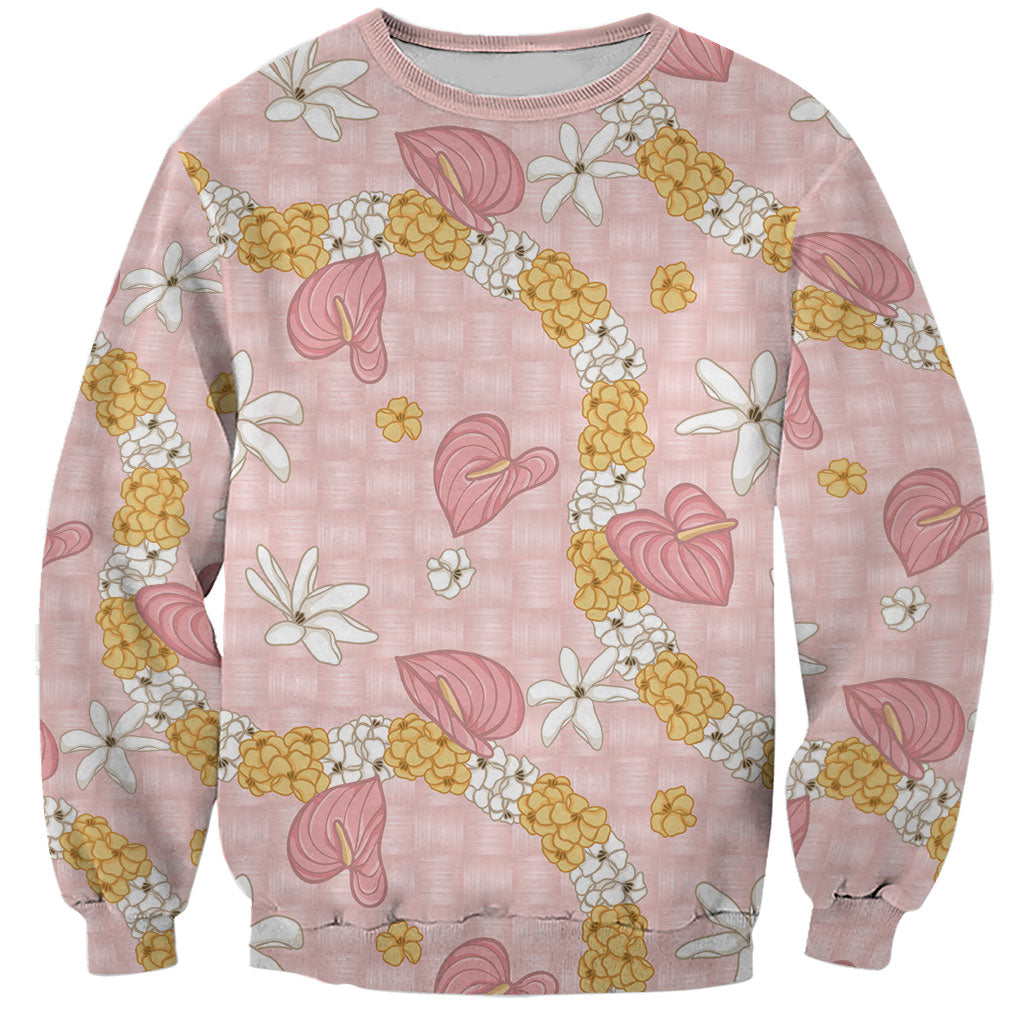 Hawaii Anthurium Tiare Pikake Lei Sweatshirt Akala Lauhala Art Pattern LT01 Unisex Pink - Polynesian Pride