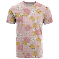 Hawaii Anthurium Tiare Pikake Lei T Shirt Akala Lauhala Art Pattern LT01 Pink - Polynesian Pride