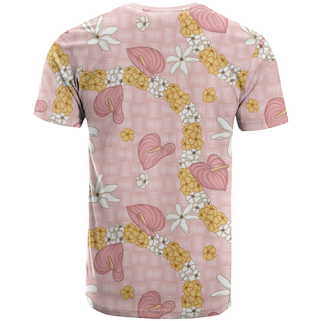Hawaii Anthurium Tiare Pikake Lei T Shirt Akala Lauhala Art Pattern LT01 - Polynesian Pride