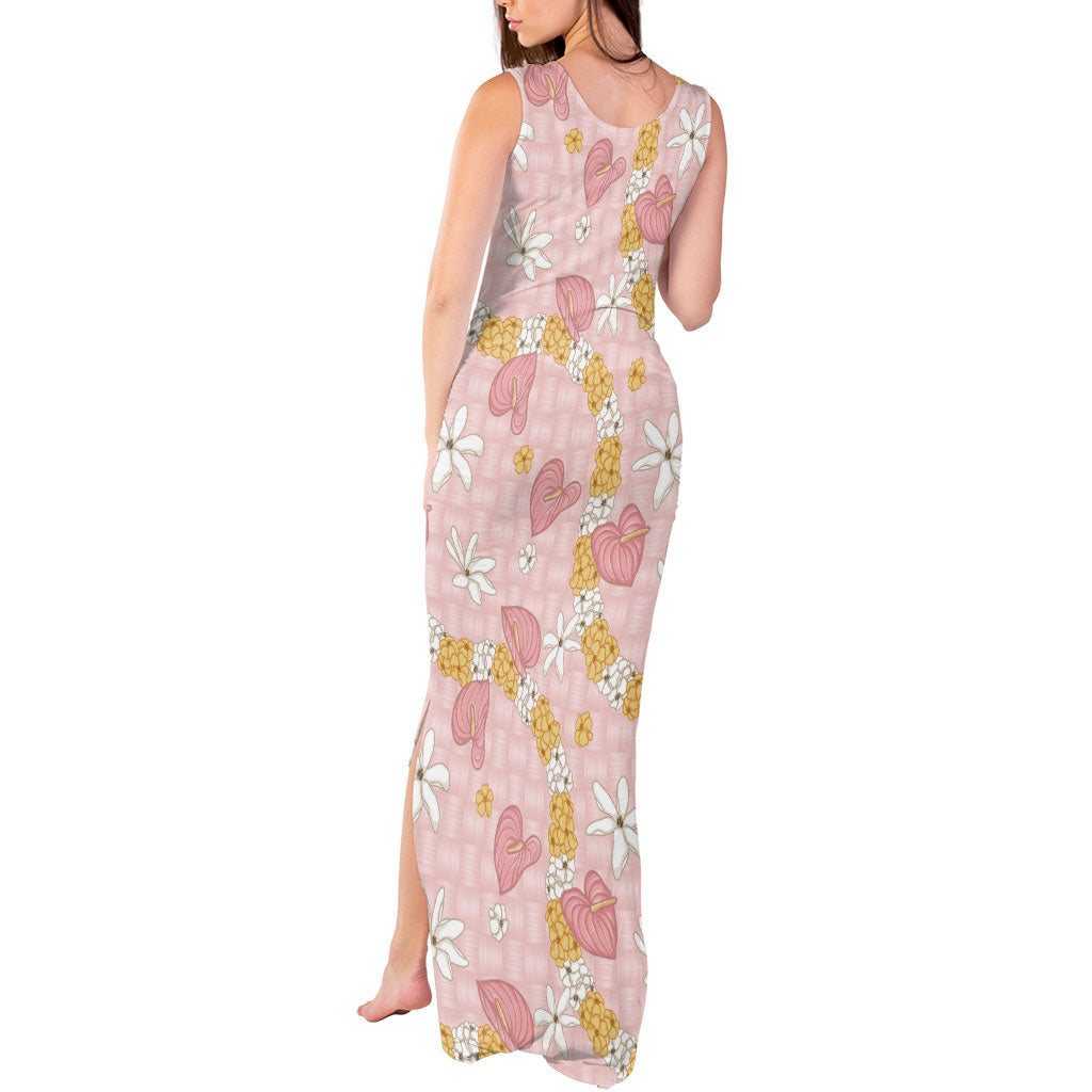 Hawaii Anthurium Tiare Pikake Lei Tank Maxi Dress Akala Lauhala Art Pattern LT01 - Polynesian Pride