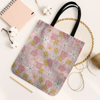 Hawaii Anthurium Tiare Pikake Lei Tote Bag Akala Lauhala Art Pattern LT01 Black Strap One Size Pink - Polynesian Pride