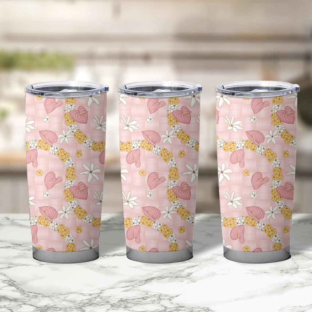 Hawaii Anthurium Tiare Pikake Lei Tumbler Cup Akala Lauhala Art Pattern LT01 - Polynesian Pride