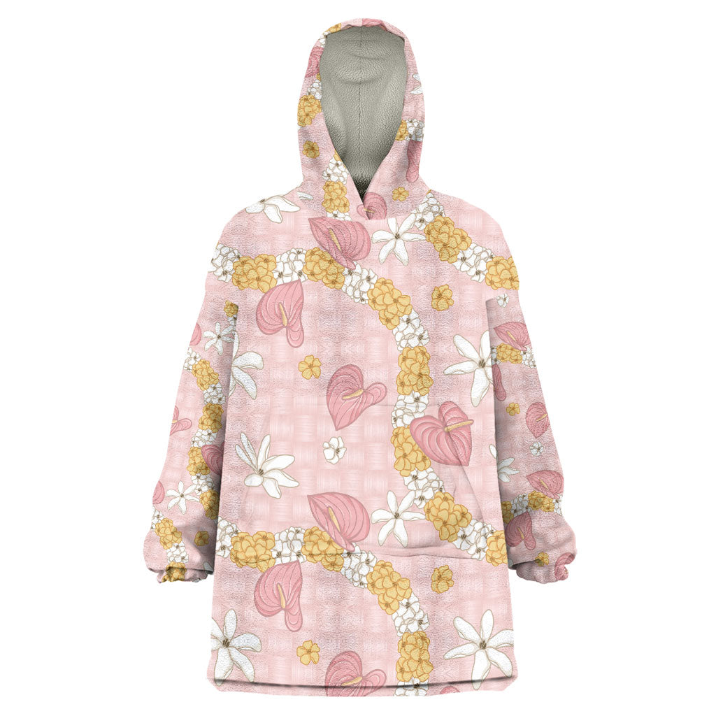 Hawaii Anthurium Tiare Pikake Lei Wearable Blanket Hoodie Akala Lauhala Art Pattern LT01 One Size Pink - Polynesian Pride