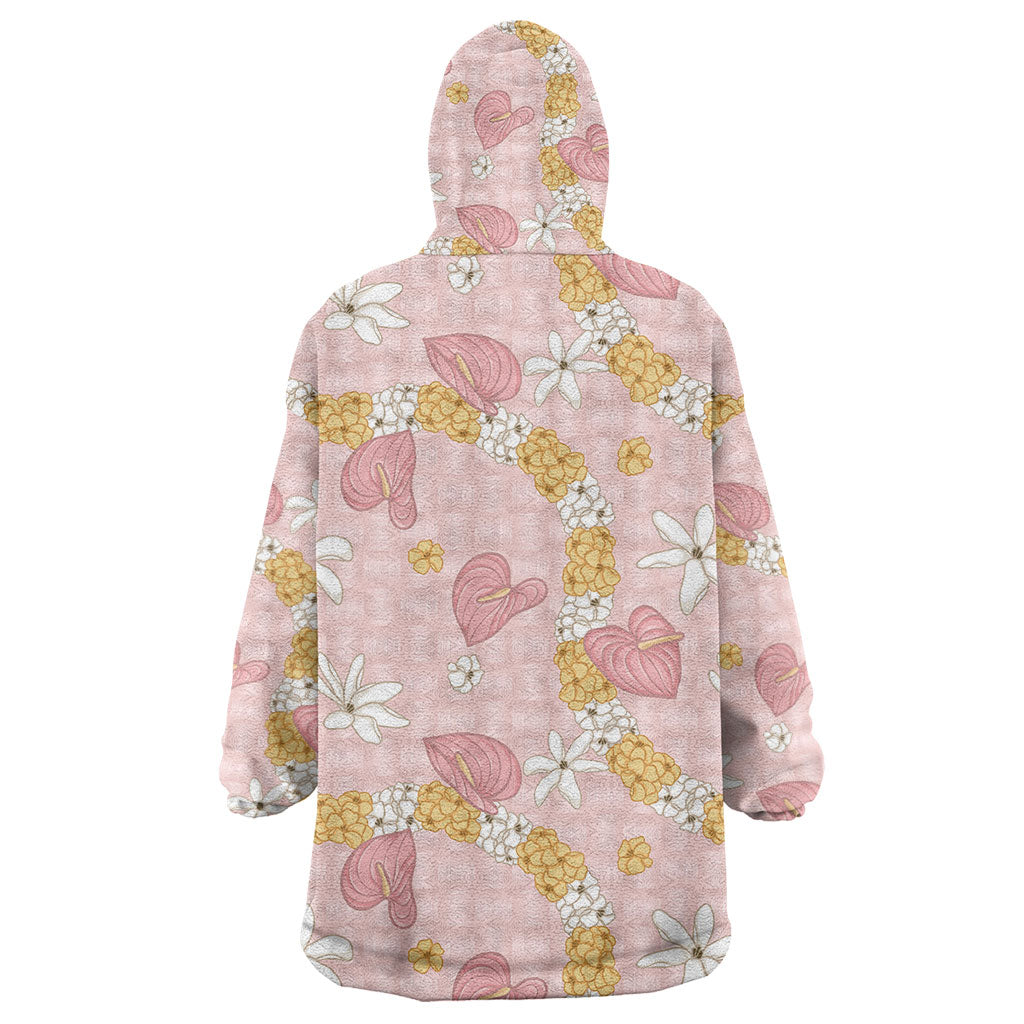 Hawaii Anthurium Tiare Pikake Lei Wearable Blanket Hoodie Akala Lauhala Art Pattern LT01 - Polynesian Pride