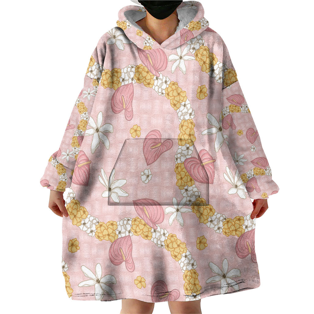 Hawaii Anthurium Tiare Pikake Lei Wearable Blanket Hoodie Akala Lauhala Art Pattern LT01 - Polynesian Pride