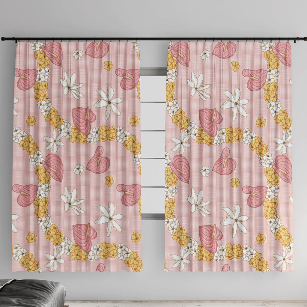 Hawaii Anthurium Tiare Pikake Lei Window Curtain Akala Lauhala Art Pattern LT01 With Hooks Pink - Polynesian Pride