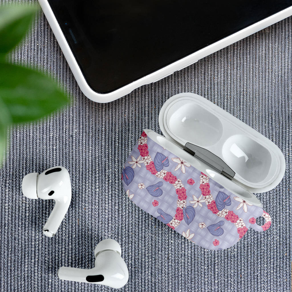 Hawaii Anthurium Tiare Pikake Lei AirPods Case Poni Lauhala Art Pattern LT01 - Polynesian Pride