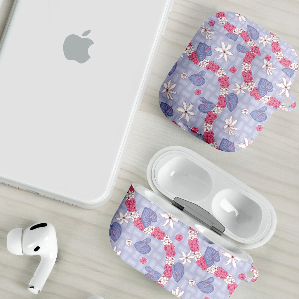 Hawaii Anthurium Tiare Pikake Lei AirPods Case Poni Lauhala Art Pattern LT01 - Polynesian Pride