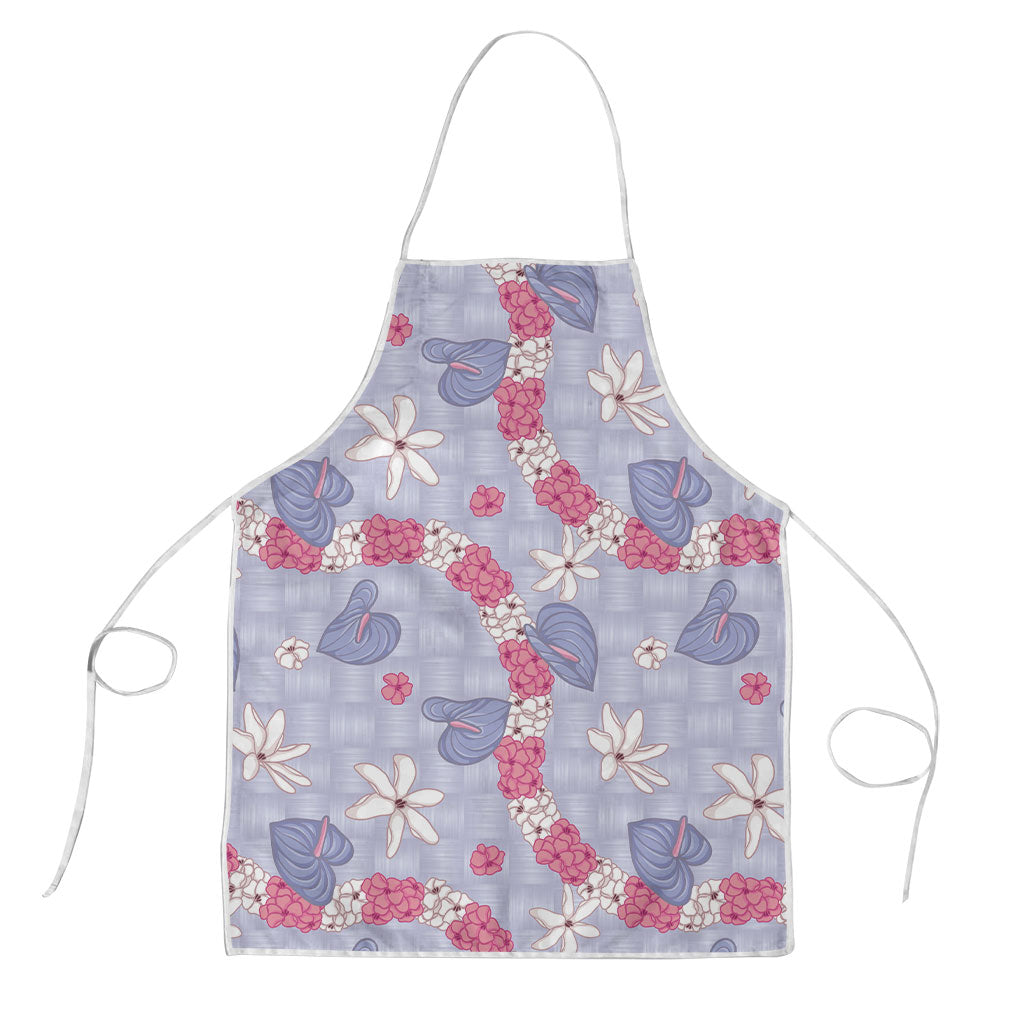 Hawaii Anthurium Tiare Pikake Lei Apron Poni Lauhala Art Pattern LT01 Purple - Polynesian Pride