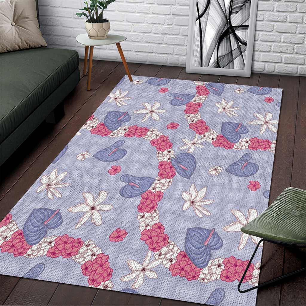 Hawaii Anthurium Tiare Pikake Lei Area Rug Poni Lauhala Art Pattern LT01 Purple - Polynesian Pride