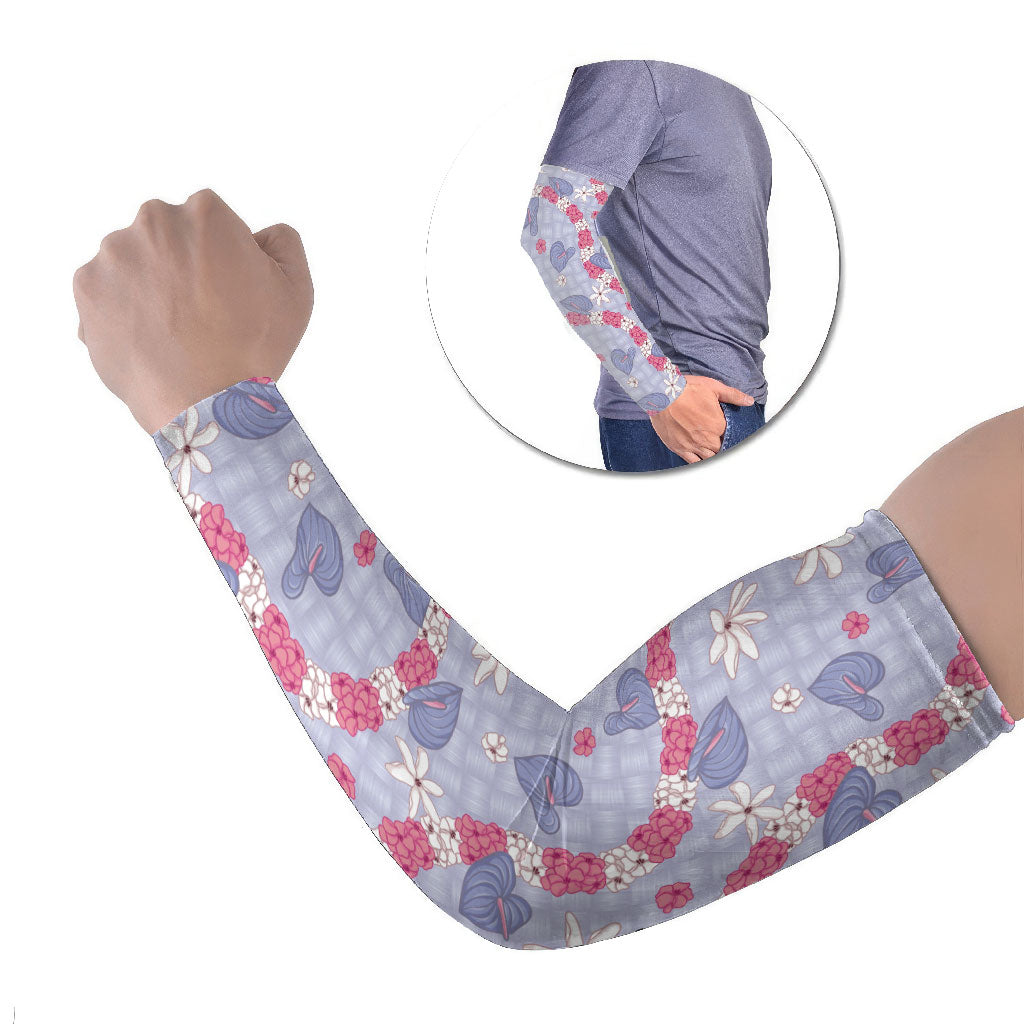 Hawaii Anthurium Tiare Pikake Lei Arm Sleeves Poni Lauhala Art Pattern LT01 Set of 2 Purple - Polynesian Pride