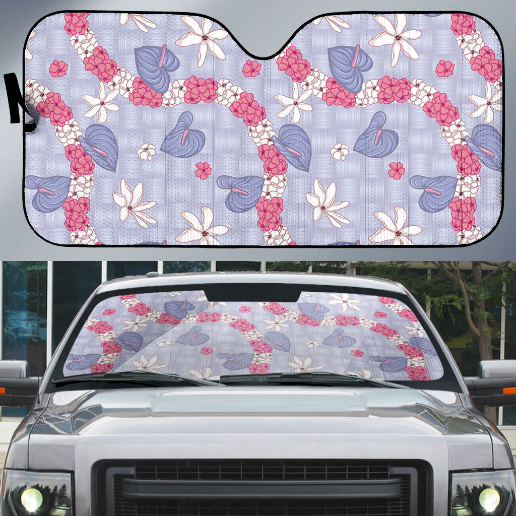 Hawaii Anthurium Tiare Pikake Lei Auto Sun Shade Poni Lauhala Art Pattern