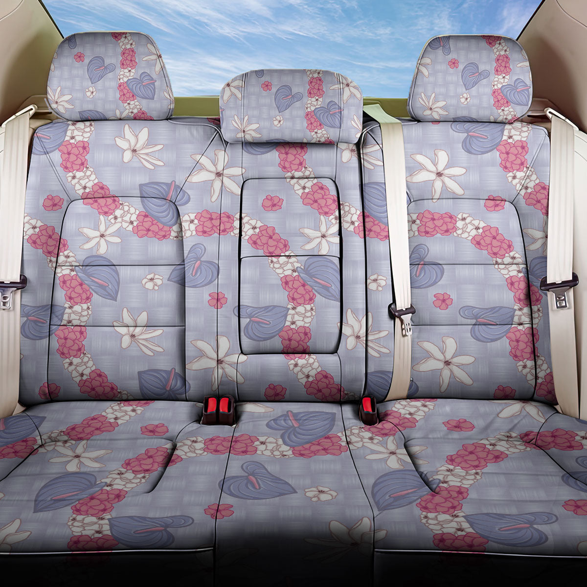 Hawaii Anthurium Tiare Pikake Lei Back Car Seat Cover Poni Lauhala Art Pattern