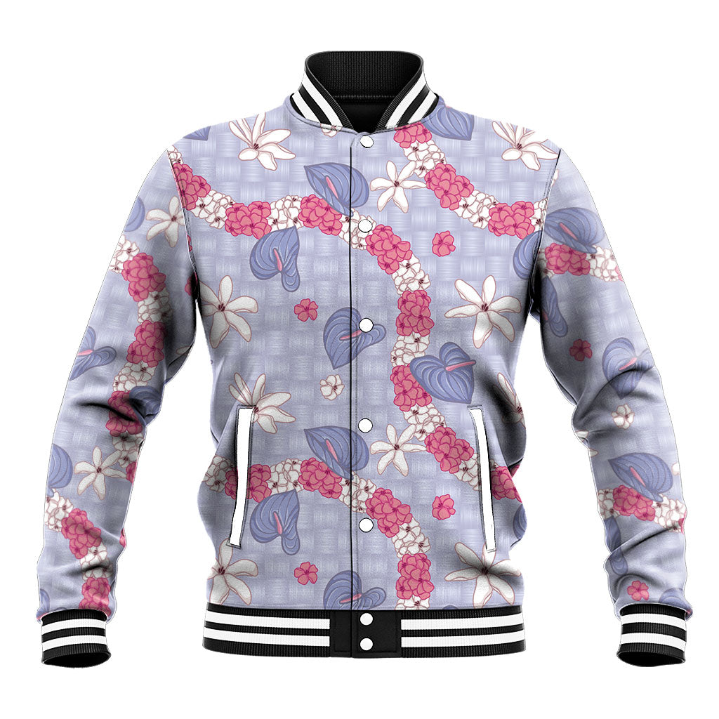 Hawaii Anthurium Tiare Pikake Lei Baseball Jacket Poni Lauhala Art Pattern LT01 Unisex Purple - Polynesian Pride