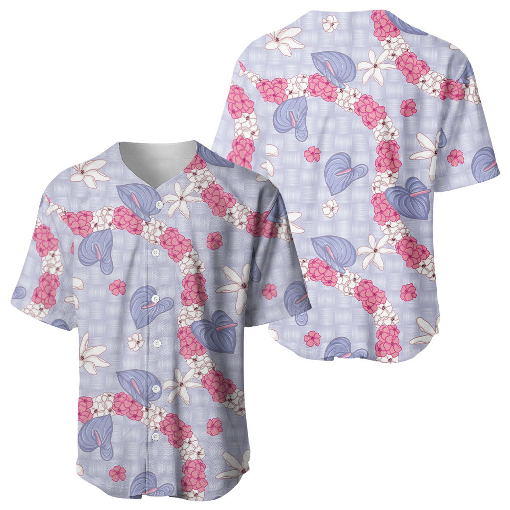 Hawaii Anthurium Tiare Pikake Lei Baseball Jersey Poni Lauhala Art Pattern