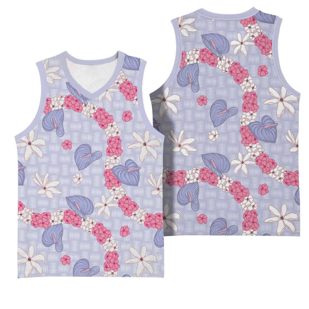 Hawaii Anthurium Tiare Pikake Lei Basketball Jersey Poni Lauhala Art Pattern