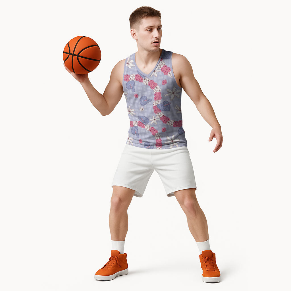 Hawaii Anthurium Tiare Pikake Lei Basketball Jersey Poni Lauhala Art Pattern