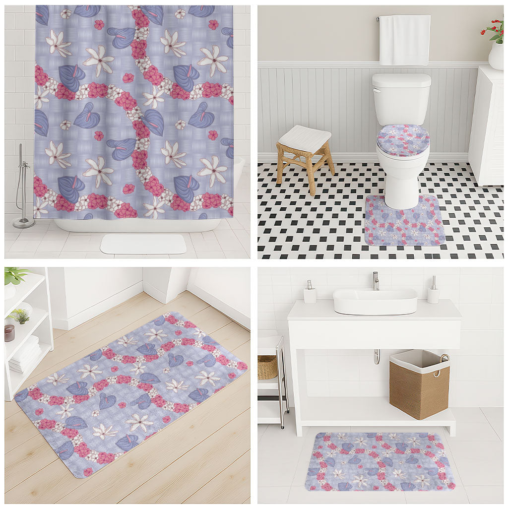 Hawaii Anthurium Tiare Pikake Lei Bathroom Set Poni Lauhala Art Pattern LT01 - Polynesian Pride