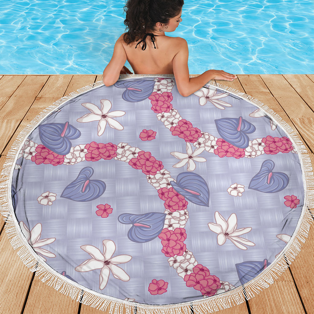 Hawaii Anthurium Tiare Pikake Lei Beach Blanket Poni Lauhala Art Pattern