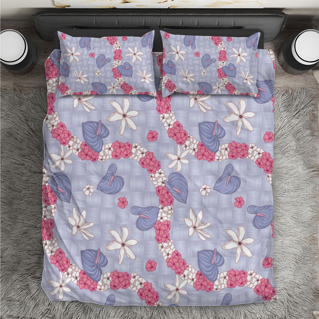 Hawaii Anthurium Tiare Pikake Lei Bedding Set Poni Lauhala Art Pattern LT01 Purple - Polynesian Pride