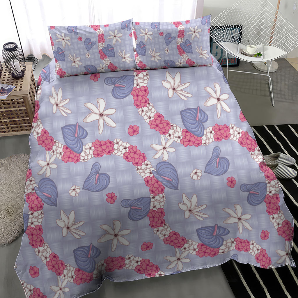 Hawaii Anthurium Tiare Pikake Lei Bedding Set Poni Lauhala Art Pattern LT01 - Polynesian Pride