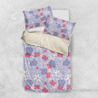Hawaii Anthurium Tiare Pikake Lei Bedding Set Poni Lauhala Art Pattern LT01 US Twin 172cm x 218cm Purple - Polynesian Pride