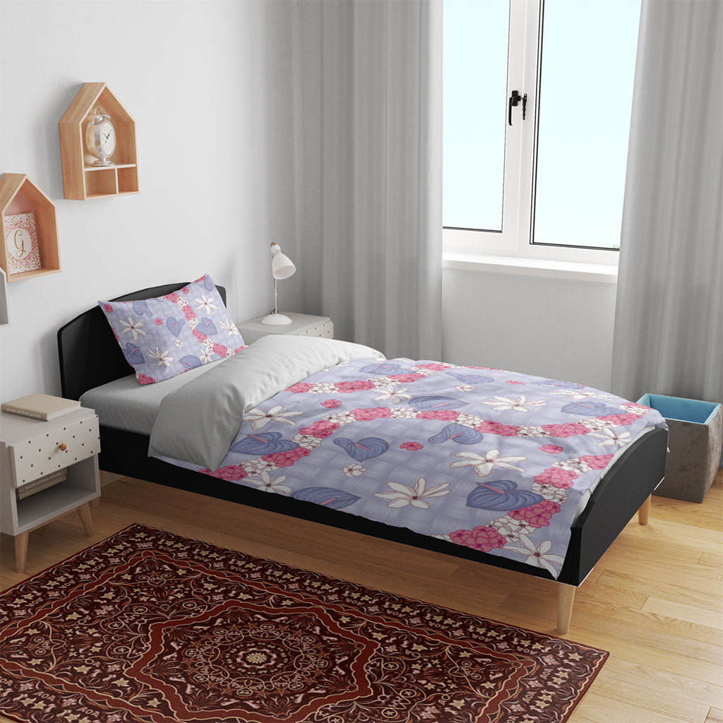 Hawaii Anthurium Tiare Pikake Lei Bedding Set Poni Lauhala Art Pattern LT01 - Polynesian Pride