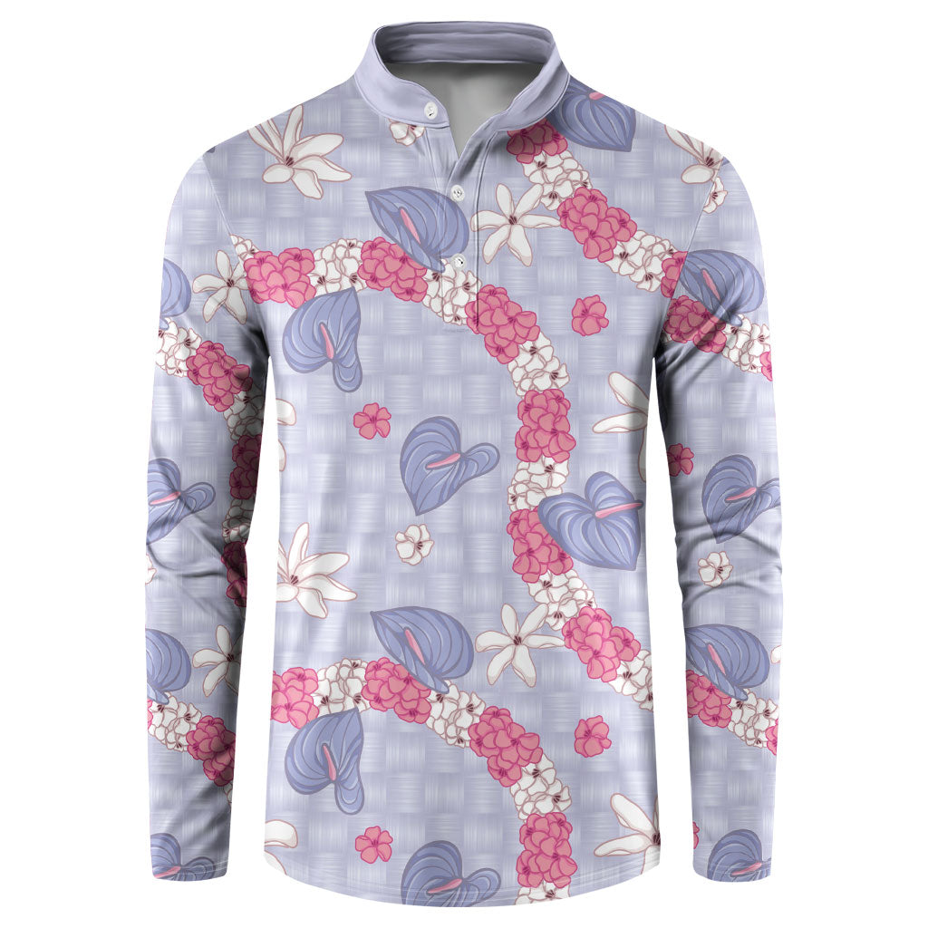 Hawaii Anthurium Tiare Pikake Lei Button Sweatshirt Poni Lauhala Art Pattern LT01 Purple - Polynesian Pride