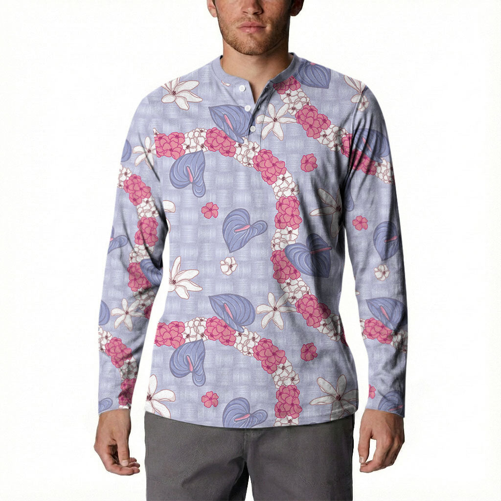 Hawaii Anthurium Tiare Pikake Lei Button Sweatshirt Poni Lauhala Art Pattern LT01 - Polynesian Pride