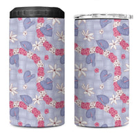 Hawaii Anthurium Tiare Pikake Lei 4 in 1 Can Cooler Tumbler Poni Lauhala Art Pattern