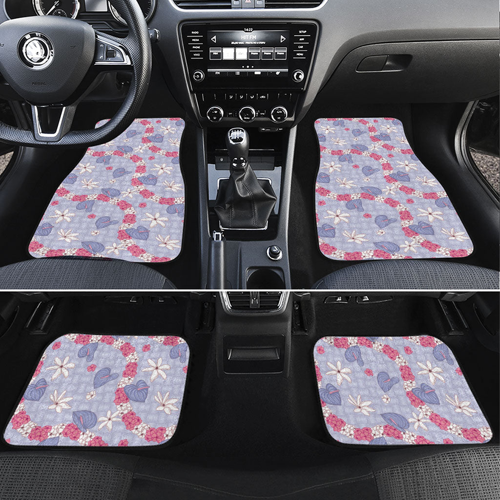 Hawaii Anthurium Tiare Pikake Lei Car Mats Poni Lauhala Art Pattern LT01 Set 4pcs Purple - Polynesian Pride