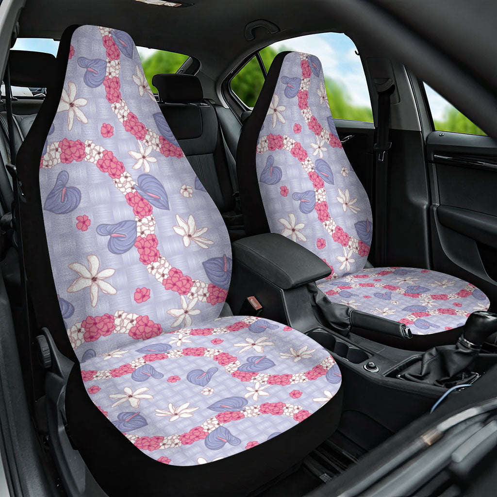Hawaii Anthurium Tiare Pikake Lei Car Seat Cover Poni Lauhala Art Pattern LT01 One Size Purple - Polynesian Pride