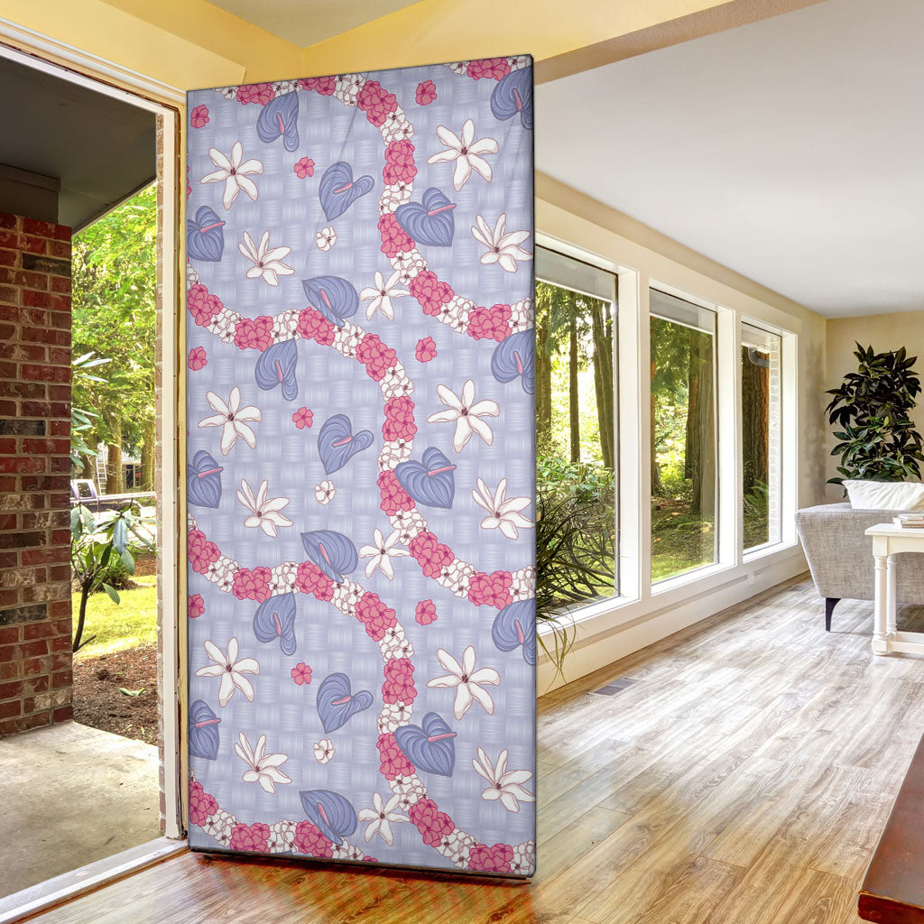 Hawaii Anthurium Tiare Pikake Lei Door Cover Poni Lauhala Art Pattern LT01 - Polynesian Pride