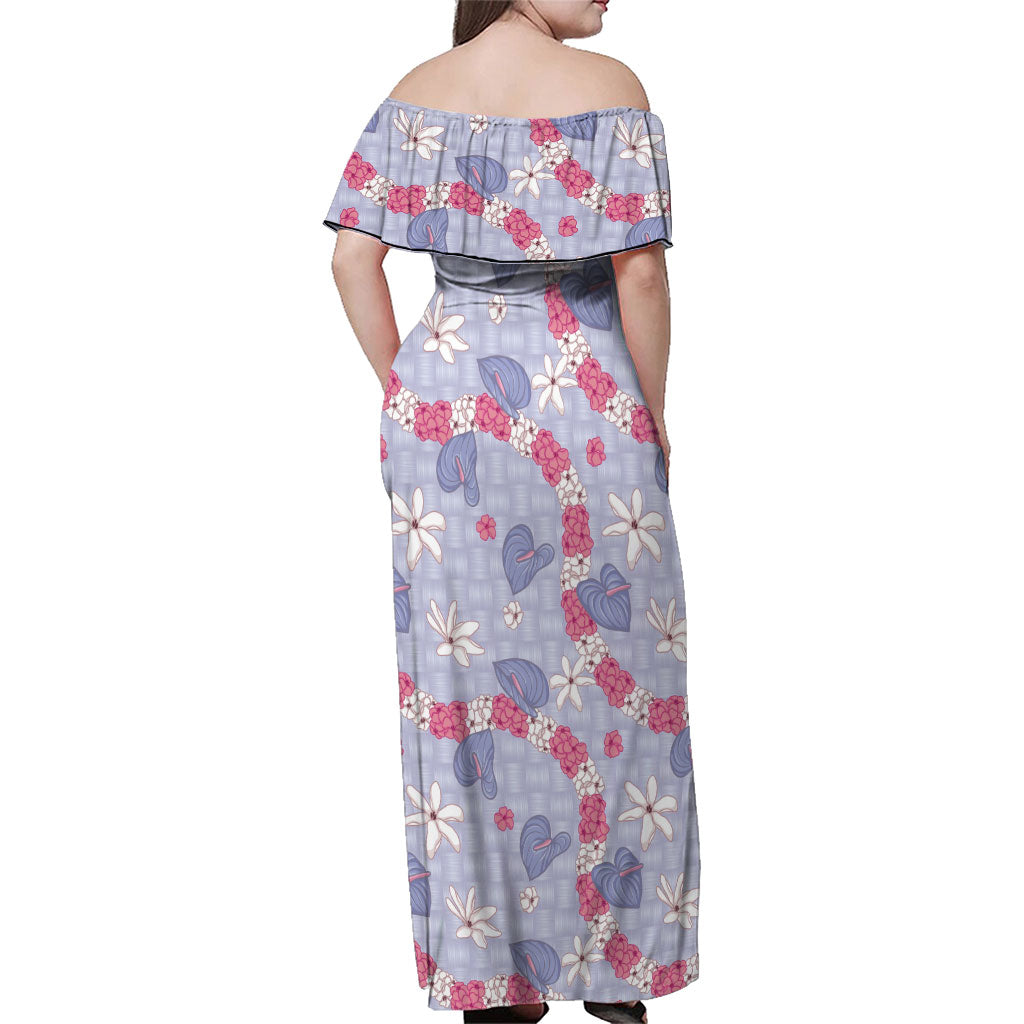 Hawaii Anthurium Tiare Pikake Lei Family Matching Off Shoulder Maxi Dress and Hawaiian Shirt Poni Lauhala Art Pattern