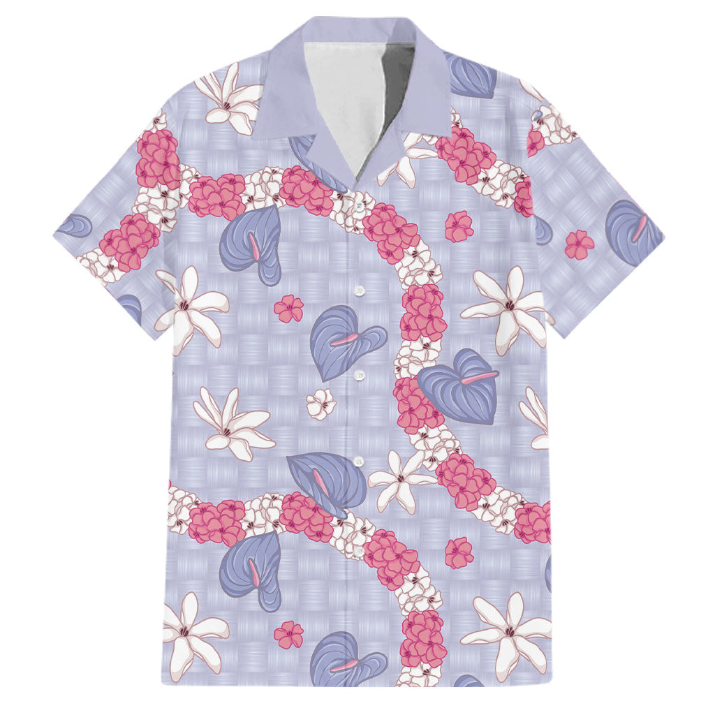 Hawaii Anthurium Tiare Pikake Lei Family Matching Off Shoulder Short Dress and Hawaiian Shirt Poni Lauhala Art Pattern