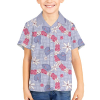 Hawaii Anthurium Tiare Pikake Lei Family Matching Off Shoulder Short Dress and Hawaiian Shirt Poni Lauhala Art Pattern