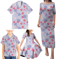 Hawaii Anthurium Tiare Pikake Lei Family Matching Puletasi and Hawaiian Shirt Poni Lauhala Art Pattern