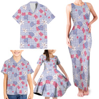 Hawaii Anthurium Tiare Pikake Lei Family Matching Tank Maxi Dress and Hawaiian Shirt Poni Lauhala Art Pattern