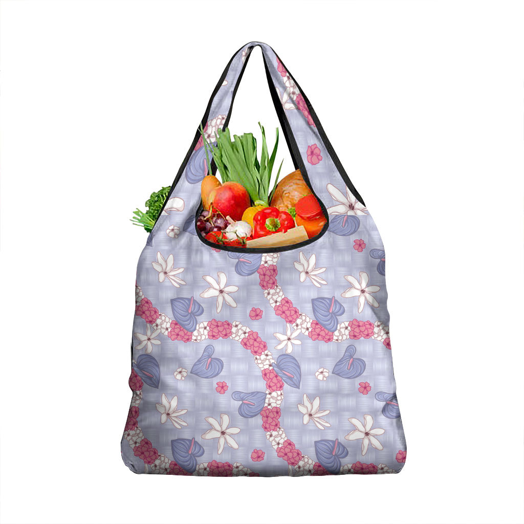 Hawaii Anthurium Tiare Pikake Lei Grocery Bag Poni Lauhala Art Pattern LT01 1-pack One Size Purple - Polynesian Pride