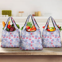 Hawaii Anthurium Tiare Pikake Lei Grocery Bag Poni Lauhala Art Pattern LT01 3-pack One Size Purple - Polynesian Pride
